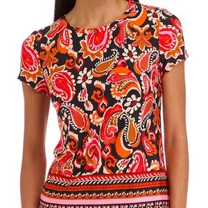 Vince Camuto Red and Orange Paisley Short Sleeve Top